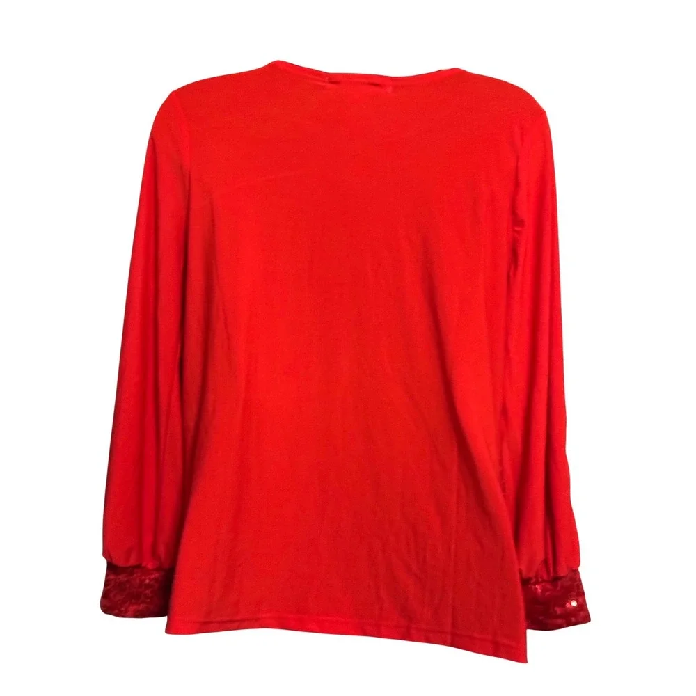 Juniper + Lime Women's Red Sequin Trim Cold Shoulder Blouse Top ITU1631 Size S